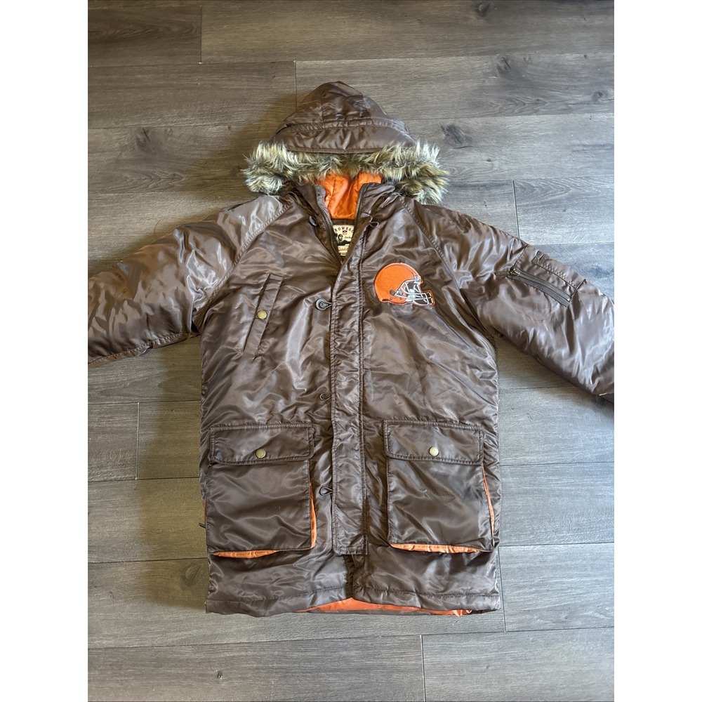 Mitchell & Ness Cleveland Browns Parka Puffer Jacket NFL Throwbacks Mens 40 MED